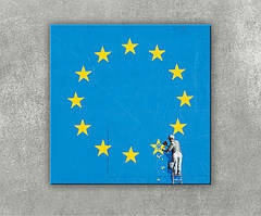 Картина Брексіт Євопейський союз Графіті художника Бенксі Прапор ЄС Зірки Вуличний стиль Малюнок на стіні
