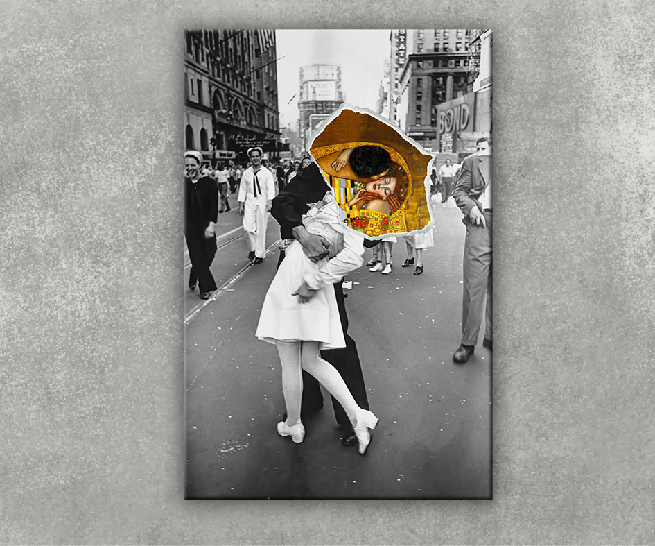 Картина Поцілунок на Таймс-сквері Вінтажний стиль Колаж Поцілунок Закохані Модерн Легендарний поцілунок