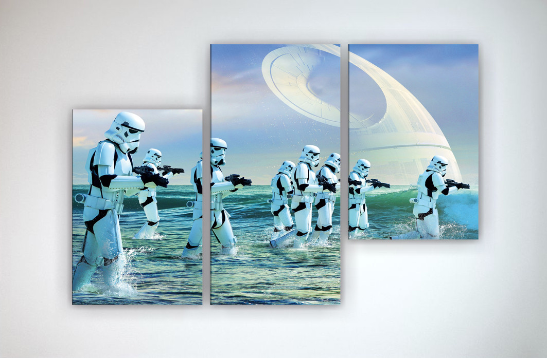 Оригинальная картина модульная на холсте Звездные войны Star Wars Штурмовик 90х60 из 3х частей