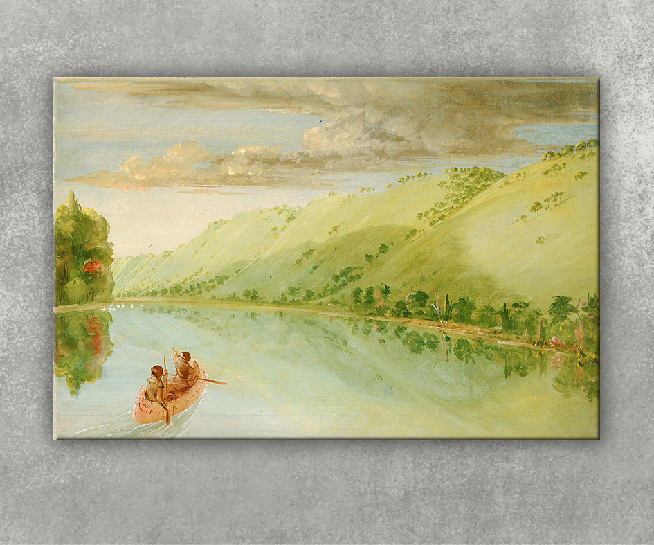 Картина Пейзаж з лодкою Гори Ріка Двоє в лодці Красивий пейзаж Природа