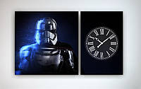 Картина модульная с часами на холсте Штурмовик Star Wars Звёздные войны габарит 100*60 из 2 частей