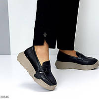 Туфлі лофери чорні шкіряніі натуральні жіночі повсякденні на низькому ходу, купити недорого Розмір