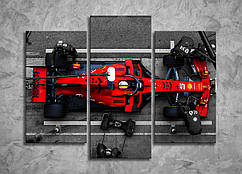 Картина червоне гоночне авто піт стоп Настінний декор для підлітка болід гонки автомобіль 90х60 з 3-х частин