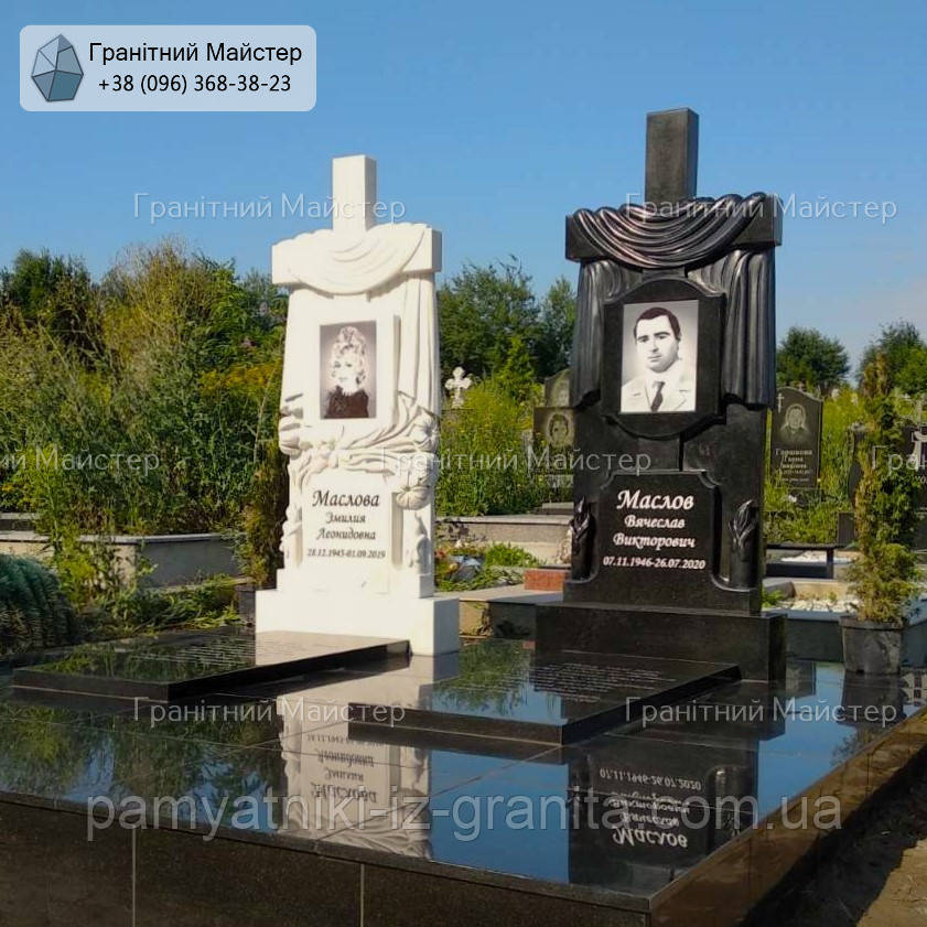 Сучасний елітний подвійний пам'ятник з граніту та мармуру № 111