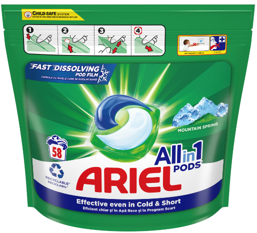 Капсули для прання універсальної білизни Ariel Pods Original 3 в 1 58 шт, фото 1