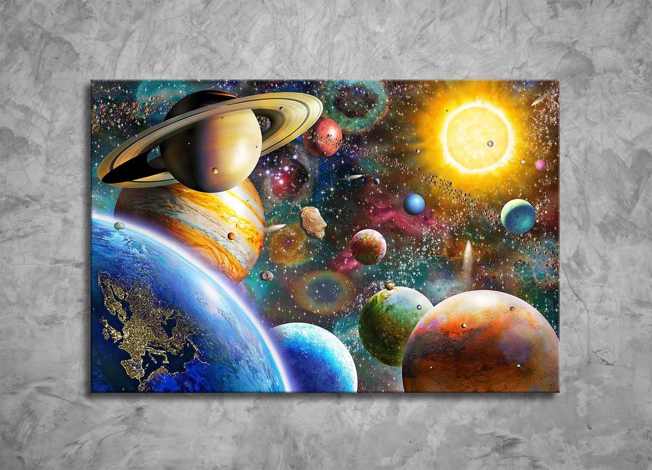 Картина на полотні яскраві фарби Сонячна система Планети Земля Космос Зірки Меркурій Галактика габарит 60*40