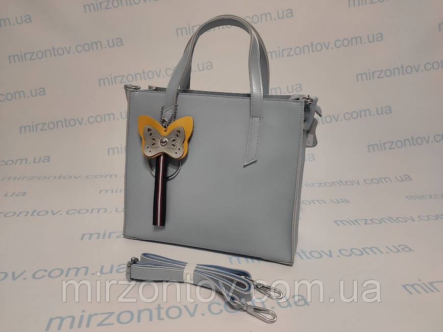 Жіноча сумка з натуральної шкіри з двома ремінцями білого, молочного, блакитного та червоного кольору, фото 1