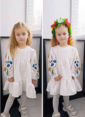 Дитяча святкова сукня для дівчаток в блакитному кольорі з вишитими рукавами розміри 104, фото 4