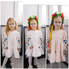 Дитяча святкова сукня для дівчаток в блакитному кольорі з вишитими рукавами розміри 104, фото 5