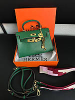 Женская сумка Hermes kelly кожаная зеленая