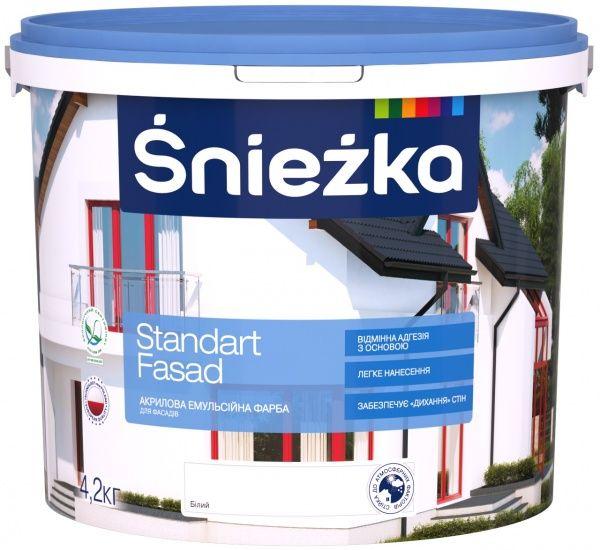 Фарба акрилова емульсійна для фасадів Sniezka Standart Fasad білий 4,2 кг, фото 1