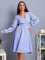 Стильное вечернее женское платье с широким поясом Madeline, голубое