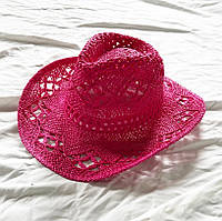 Летняя плетеная шляпа федора Ковбойка с узорами малиновая
