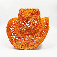 Літній плетений капелюх федора Ковбойка з візерунками помаранчевий