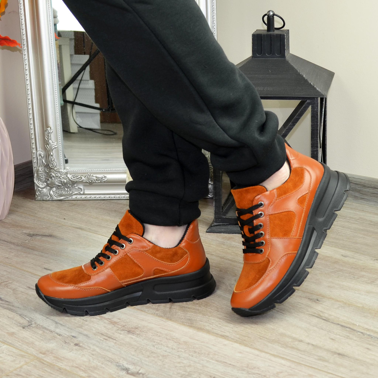 Зимові кросівки жіночі комбіновані. Колір рудий, фото 1