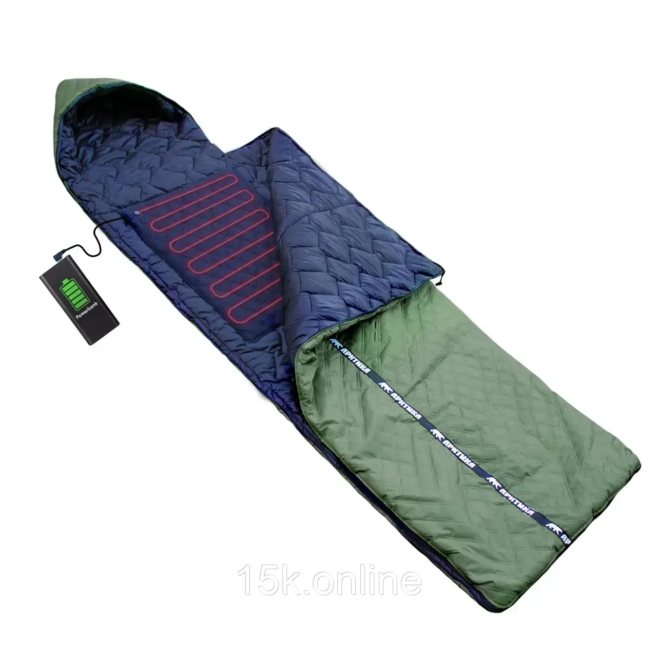 Зимовий спальний мішок -30 АРКТИКА 220х90 теплий спальник з підігрівом від павербанку тактичний Мішок спальний Зима, фото 1