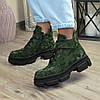 Черевики жіночі шкіряні на потовщеній підошві, колір зелений захисний, фото 4