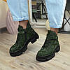 Черевики жіночі шкіряні на потовщеній підошві, колір зелений захисний, фото 6