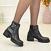 Черевики жіночі комбіновані на стійкому підборі. Колір чорний, фото 2