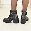 Черевики жіночі комбіновані на стійкому підборі. Колір чорний, фото 5