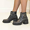 Черевики жіночі комбіновані на стійкому підборі. Колір чорний, фото 6