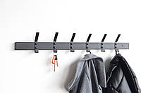 Вешалка настенная с металла для одежды в гостиную 70х6х12 6 крючков, Бронза, Новое