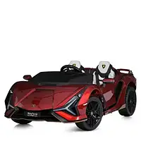 Детский электромобиль Спорткар Машина M 5072EBLRS-3 Lamborghini двухместный, кожаное сидение, красный крашеный