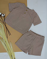 Детский муслиновий костюм ( футболка+шорти) Бежевий