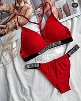Комплект нижнего белья Victoria's Secret стразы и съемными чашками, Комплект женского белья «Виктория Сикрет» S, Красный