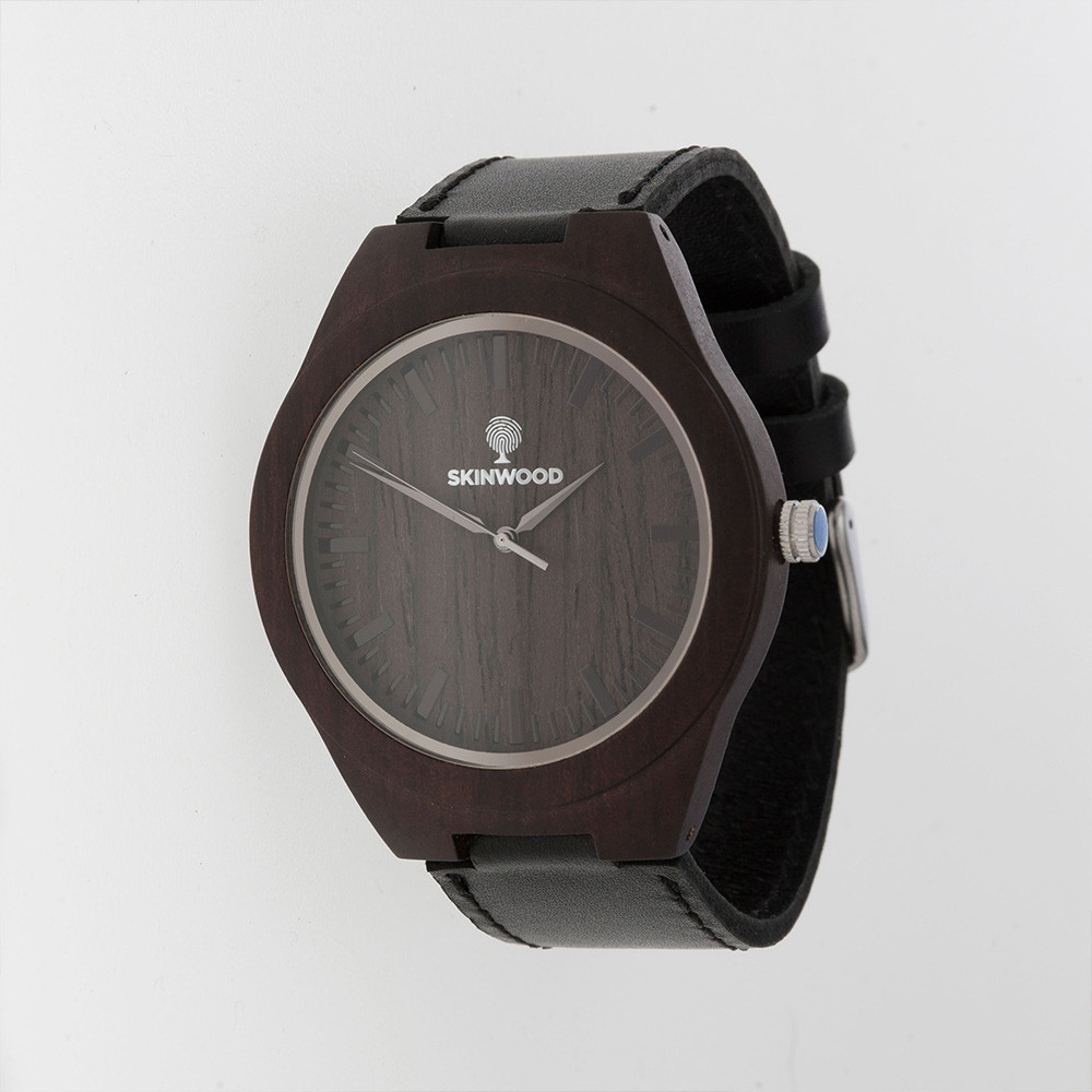 Наручний годинник з дерева Skinwood Black індивідуальним гравіюванням на задній кришці за вашим бажанням., фото 1