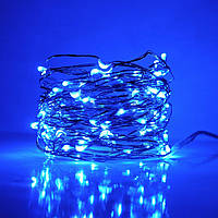 Гирлянда медная проволока (Капля росы) Xmas 50 Led 5м от батареек/USB blue