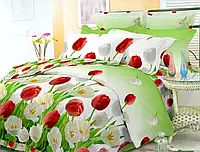 Яркий полуторный комплект постельное белье с тюльпанами 150*220 из Бязи Gold Черешенка™