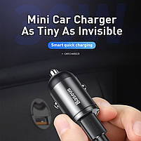 Адаптер автомобільний BASEUS Tiny Star Mini Quick Charge |1USB, QC3.0, 30W| (VCHX-A04) (VCHX-A0G) grey, фото 3