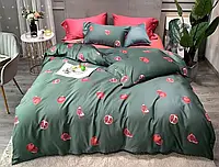 Полуторный комплект постельного белья с принтом Гранат на зеленом фоне150*220 из Бязи Gold Черешенка™