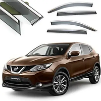 Дефлекторы окон (ветровики) Nissan Qashqai 2014-2021, кт 4шт (з хром молдингом) (Ниссан Кашкай)