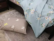 Сіро-блакитна полуторна постільна білизна комбінована 150*220 ніжний квітковий малюнок і метелики, з Бязи Gold Черешенька ТМ, фото 6