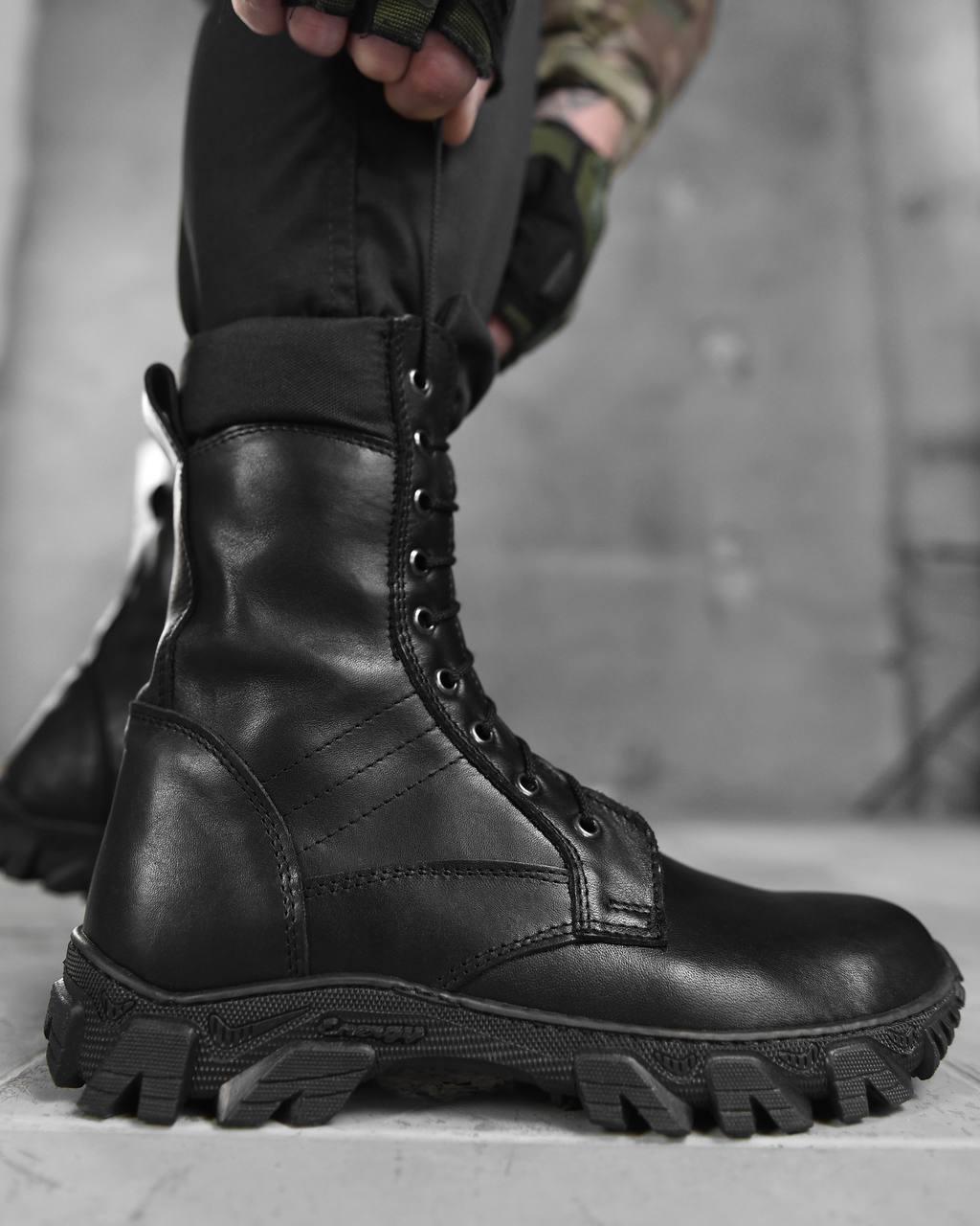 Тактические ботинки all-terrain black Непромокаемая черная обувь с натуральной кожи