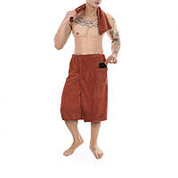 Полотенце юбка Набор для бани и сауны на липучке Банный мужской килт с карманом плюс полотенце для лица