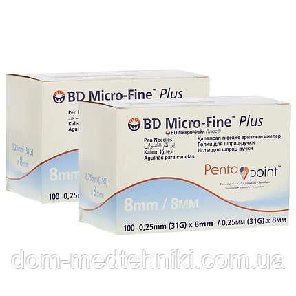 Голки інсулінові "МікроФайн Плюс / Micro-Fine Plus" 8 мм (2 уп.), фото 1
