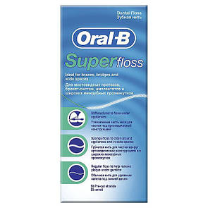 Зубна нитка ORAL-B SuperFloss з тонкою губкою для чищення мостів, ORAL-B SuperFloss, Зубна нитка oral-b