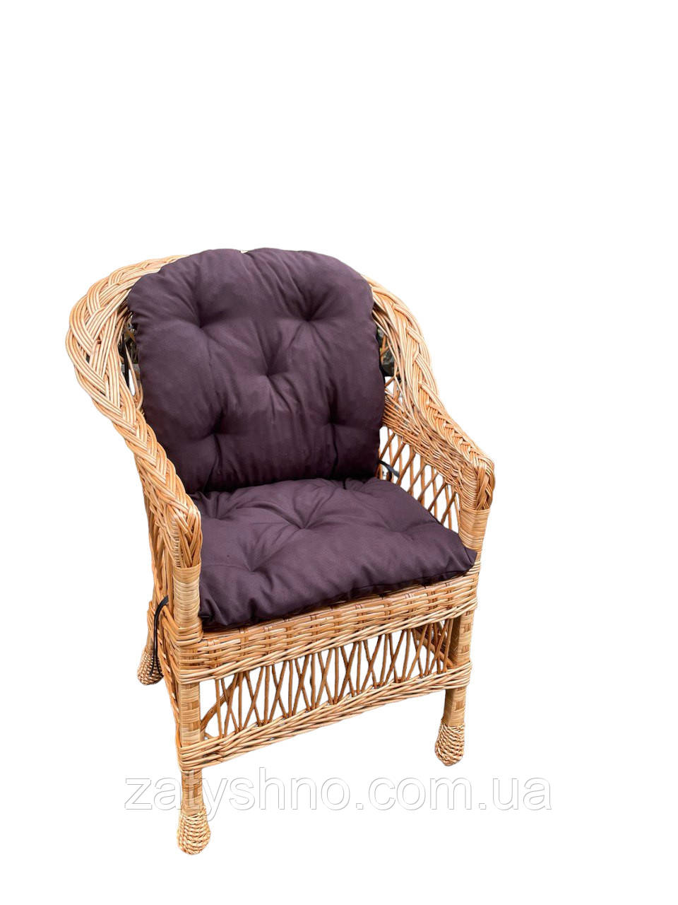 Крісло з лози плетене з коричневою подушкою