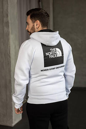 Чоловічий спортивний костюм зимовий THE NORTH FACE комплект 3в1 зіп худі штани жилетка худі з капюшоном біла, фото 6