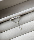Модна каблучка срібна жіноча з ланцюжком сердечком "Сесіль" Каблучка зі срібла 925 проби з фіанітами, фото 3