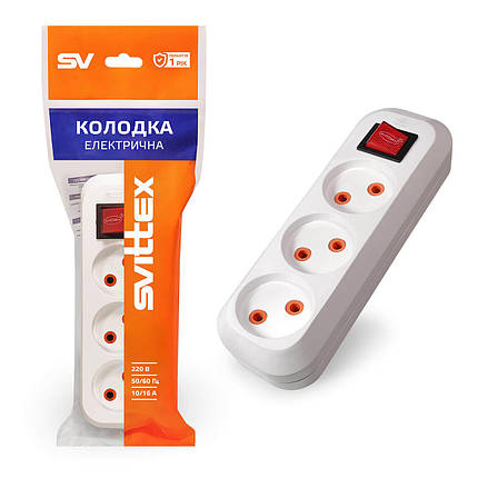 SV-012 Розетка (колодка) SVITTEX 3-я без землі з вимикачем, фото 1