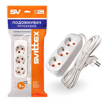 SV-010-2 Подовжувач електричний SVITTEX 3 гнізда з заземленням 2 м, фото 1