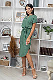 Літня сукня прямого крою оливкова з квітами вільна сукня жіноча з коротким рукавом сукня з поясом, фото 8