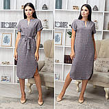 Літня сукня прямого крою коричнева з квітами вільна сукня жіноча з коротким рукавом сукня з поясом 40-42 розмір, фото 5