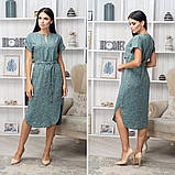 Літня сукня прямого крою коричнева з квітами вільна сукня жіноча з коротким рукавом сукня з поясом 40-42 розмір, фото 9