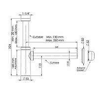 Пластиковий універсальний сифон MOON 1-1/4" 200-250 мм, круглий, чорний Sanpreis, фото 2