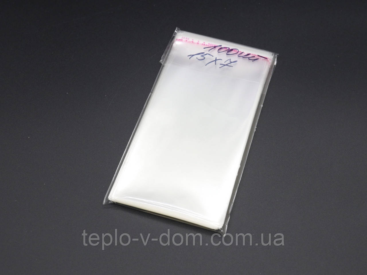 ПП пакети з клейовим клапаном 15х7см 25мкм 100шт/уп в закритому вигляді - 11х7см прозорі, фото 1